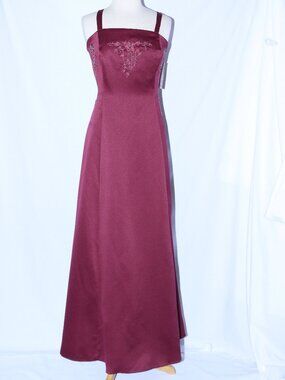 Poly USA #2398 Long Satin Bridesmaid Dress With Embroidery-Size 3X-BURGUNDY-NWT